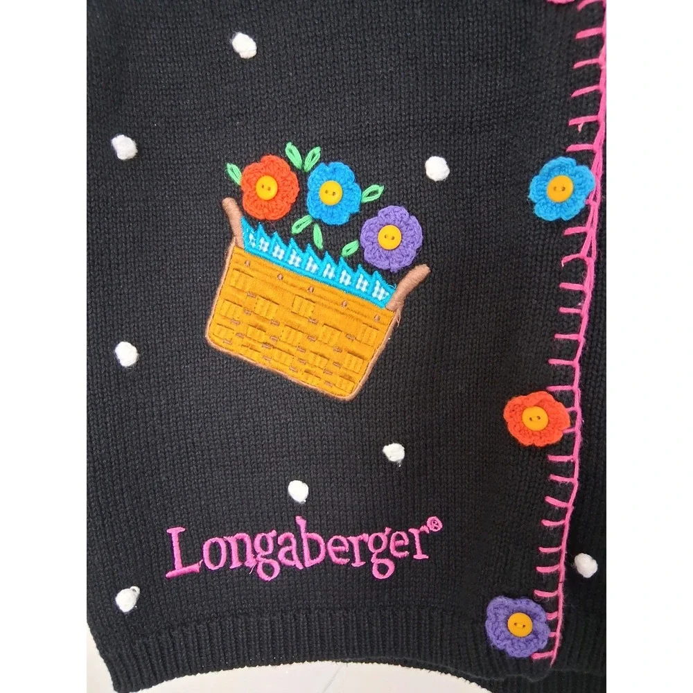 Vintage Floral 3D Embroidered Sweater Vest Size Med Granny Core‎ Cottage Core